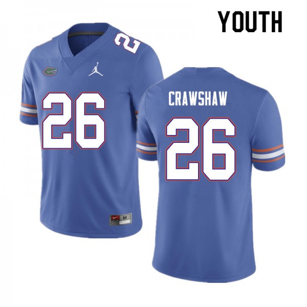 Youth #26 Jeremy Crawshaw Florida Gators College Football Jersey Blue